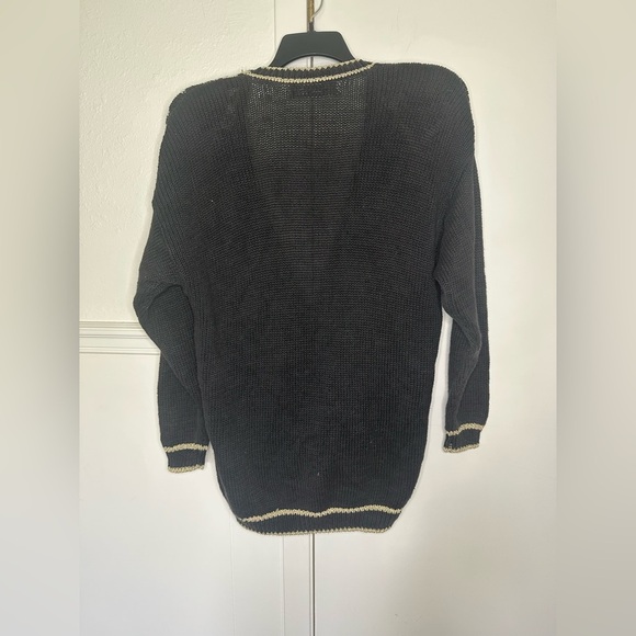 Chaus Black and Purple Cardigan Sweater with Geometric Design - Picture 2 of 7